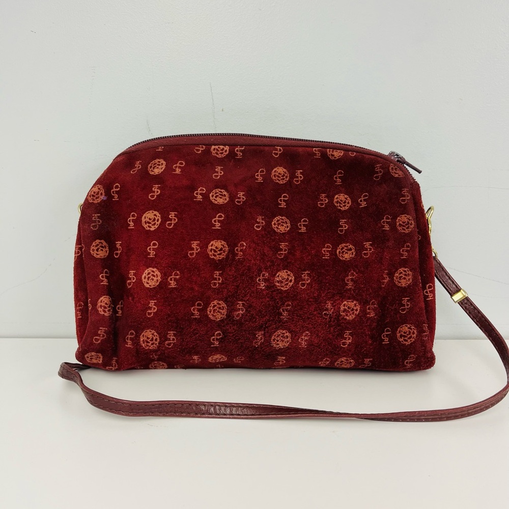 Vintage Burgundy Suede Patterned Crossbody